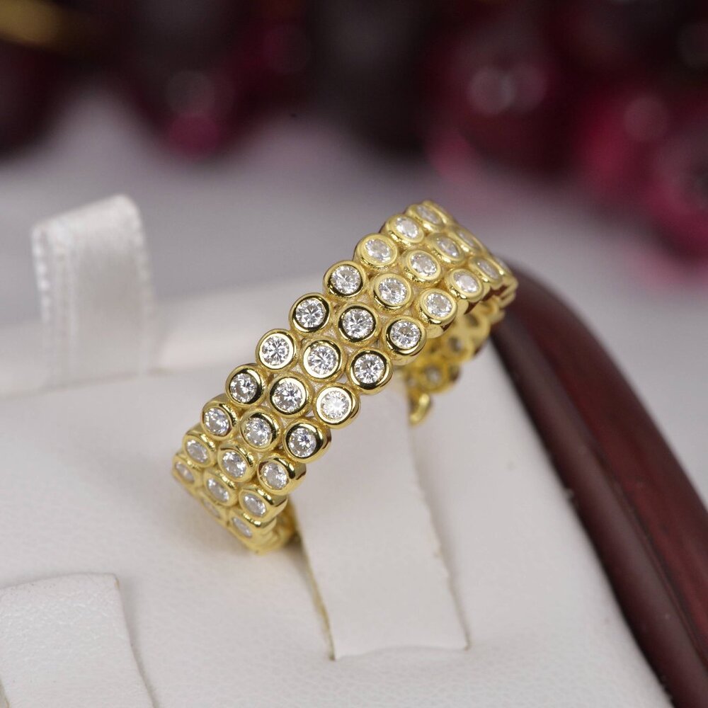 Moissanite 3 Row Wedding Band Ring  YG